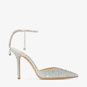 Атласные туфли Jimmy Choo Saeda 100, кремовый/кристаллы