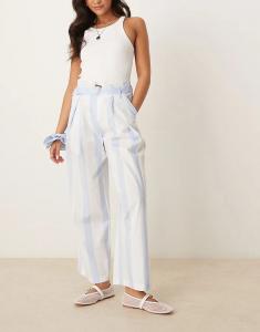 Кюлоты из хлопка Mango с поясом в сине-белую полоску