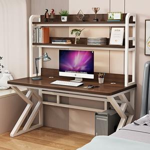 Компьютерный стол с полками Xinmeikai 140x60x170 см, белая рама + темный орех