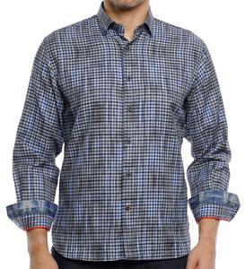 Мальчиковая рубашка в синюю клетку с коричневыми отметинами Luchiano Visconti