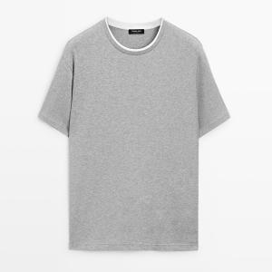 Футболка Massimo Dutti 100% Cotton With Contrast Detail, серый