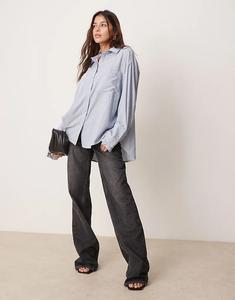 Рубашка оверсайз в контрастную синюю полоску Ghospell