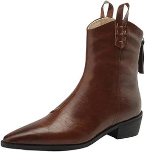 Женские ботильоны с заостренным носком, фантазийным каблуком, вестерн, средней высоты до середины голени, простые повседневные короткие ботинки с боковой молнией Generic, Brown