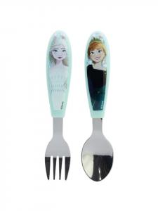 Детский набор столовых приборов Frozen, 2 предмета: ложка и вилка с узорчатыми ручками синего цвета Disney