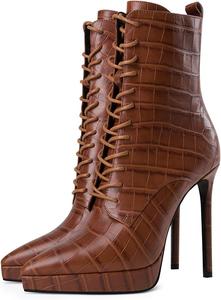 Женские платформенные ботильоны FSJ на высоком каблуке-кубике, шнуровка, викторианский стиль, боковая молния, заостренный носок, сапоги до середины икры, зимние, сексуальные, для платья или вечернего образа, короткие ботинки, размер 4-15 US