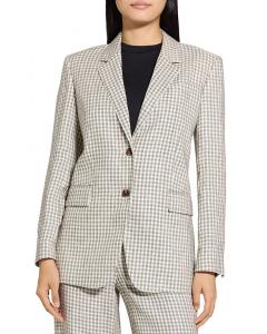 Теория Свободный прямой блейзер из льняной смеси Theory, белый