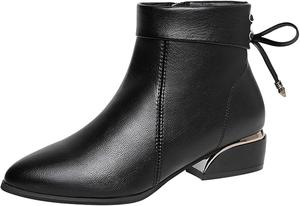 Женские кожаные ботильоны с острым носком и молнией, с удобным массивным каблуком, на каждый день CVGVJY, Black