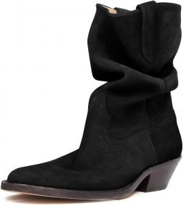 Женские ковбойские сапоги FOWT с заостренным носком и отворотом, средней длины до середины голени, на низком массивном каблуке, мешковатые ботильоны, повседневная обувь, размеры US 4-16, Black