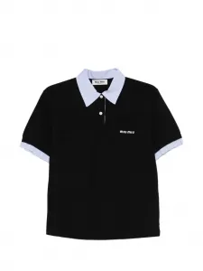 Поло из пике с полосатыми отделками Miu Miu, черный