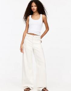 Джинсы Pull&Bear с высокой талией и широкими штанинами бежевого цвета