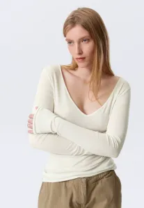 Топ с глубоким v-образным вырезом и длинными рукавами Weekday, Off White