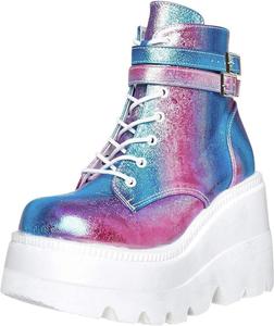 Женские байкерские боевые ботинки готического стиля с платформой, ботильоны на щиколотке с ремешком, модные с округлым носком, на шнуровке и с боковой молнией, панк на танкетке, массивные ботильоны Generic, Multicolor