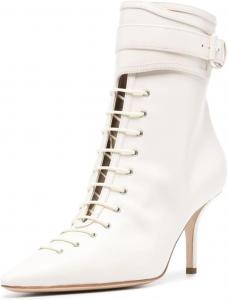 Женские ботильоны FYS с шнуровкой, заостренным носком и высоким каблуком-кубиком, короткие ботинки на ремешке, модная обувь для вечеринок, размеры US 4-16, White