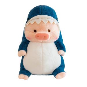 Трансформирующийся динозавр свинья, акула свинья плюшевые куклы высота 33см/40см OLOEY, синий