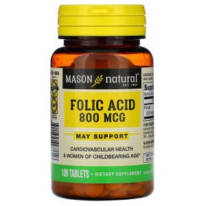 Фолиевая кислота Mason Natural Folic Acid, 800 мкг, 100 таблеток