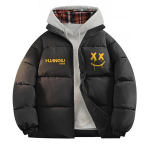 Пуховик Unisex с воротником стойкой утепленный HUANQIU, черный (желтый) (comes with plaid sweatshirt)