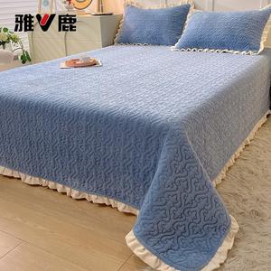 Yalu Простыня на резинке 90х220 см, молочный вельвет, утепленная, мягкая, цвет Blue-Gray