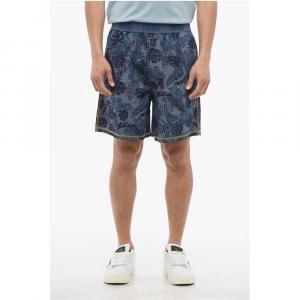 Легкие хлопковые шорты с растительным мотивом и эластичной резинкой с логотипом Diesel, Blue