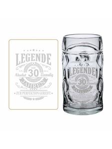 Пивная кружка с гравировкой Легенда 30 лет 0,5 литра прозрачная LUXENTU