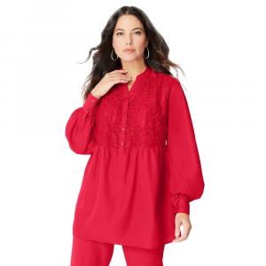 Женский топ больших размеров Roaman с кружевными вставками и пайетками Roaman's, цвет Vivid Red