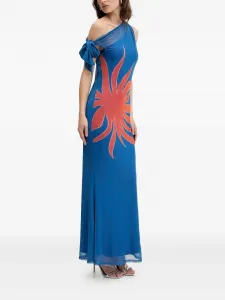 Платье макси на одно плечо с принтом Never Fully Dressed, синий