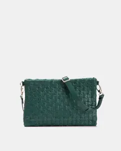 Женская зеленая кожаная сумка через плечо с плетеной отделкой Farrutx, зеленый