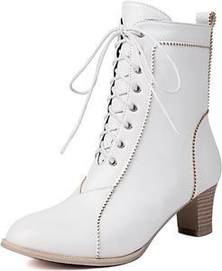 Женские винтажные викторианские ботинки 70-х годов с шнуровкой, ботильоны на среднем каблуке, ведьминские или бабушкины ботинки, костюмные туфли с миндалевидным носком, конусовидный каблук Generic, White-A