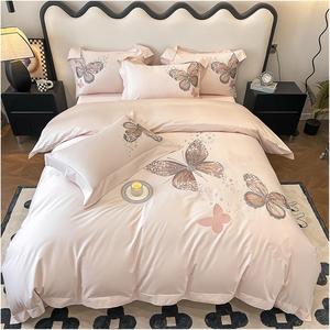 YUSIWOAL Комплект постельного белья из египетского хлопка с вышивкой Pink