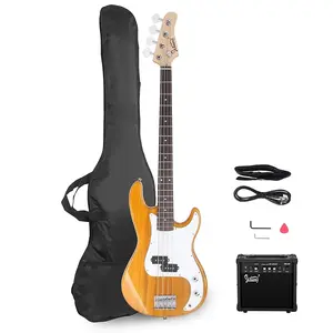 Бас-гитара Glarry GP с раздельным сингл-котловым звукоснимателем, светло-желтая + усилитель
