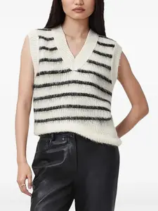 Полосатый топ без рукавов с V-образным вырезом AllSaints, белый