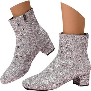 Блестящие ботильоны на щиколотку для женщин, ковбойские ботинки с толстым каблуком, украшенные стразами и пайетками, короткие сапожки, широкие голенища, вестерн-ботильоны, праздничная обувь для вечеринки Generic, Silver