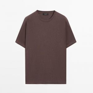 Футболка Massimo Dutti Short Sleeve Cotton Blend, темно-фиолетовый