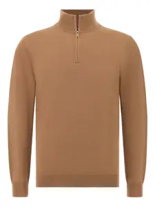 Свитер из шерсти мериноса с воротником на молнии Boggi Milano, коричневый
