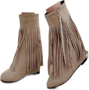 BHDJK Женские замшевые ботинки с кисточками, утепленные, на плоской подошве, с боковой молнией, модные с заостренным носком, низким каблуком, повседневные мокасины до середины икры