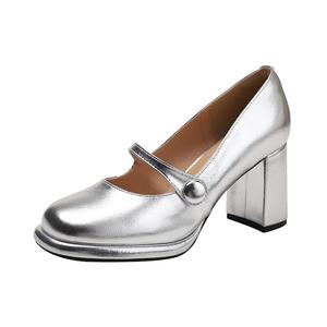 Туфли Мэри Джейн на массивном каблуке, женские, серебристые TAFN, Silver