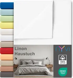 Простыня Linon Deluxe без резинки, из 100% дышащего хлопка - можно использовать как летнее одеяло, цвет: белый, размер: 240х260 см (комплект из 2 шт.) NYVI