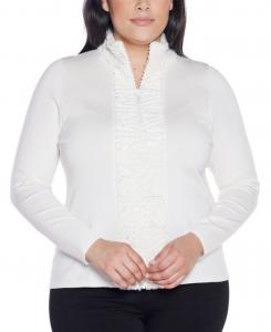 Кардиган большого размера Black Label с отделкой стразами и застежкой-молнией Belldini, Winter White