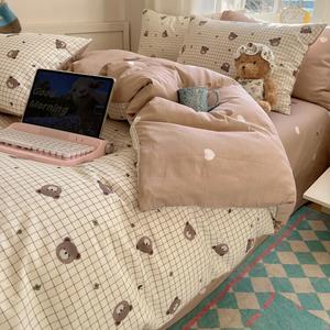 LUOLAI HOME Комплект постельного белья 1,5-спальный, 4 предмета, пододеяльник 200×230 см, 100% хлопок, Moka White Bear