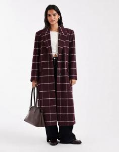 Длинное деловое пальто ASOS DESIGN в бордовую клетку