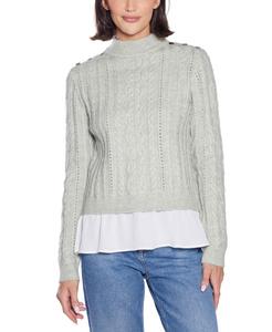 Женский свитер Black Label с косами и шифоновой отделкой Belldini, Heather Sage