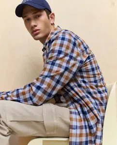 Мужская рубашка с длинным рукавом в клетку Easy Wear, горчичный