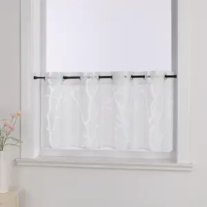 Штора для кафе, люверсы, вуалевая штора для бистро, кухонная штора, короткая штора с узором веток, полупрозрачная, белая Ш x В 120 x 60 см Joyswahl