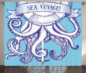 Штора ABAKUHAUS Octopus Rustic, спасательный круг, винтажный стиль, универсальная ленточная штора для гостиной с петлями и крючками, 280 x 175 см, цвет: фиолетовый и синий Abakuhaus