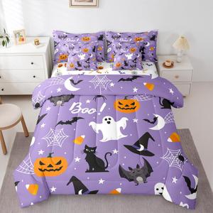 Erosebridal Готический спальный комплект Spooky с принтом паутины, тыкв и летучих мышей, милый дизайн для Хэллоуина, Purple