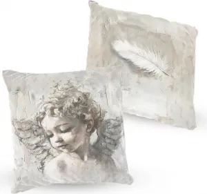 Подушка велюровая PREMIUM с рисунком ангела и перьев, 40 х 40 см, декоративная с наполнителем, для гостиной, спальни или в подарок. 5made