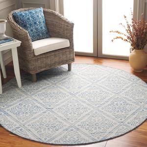 Ковер SAFAVIEH, 183 x 183 см, Kilim Collection Round, Blue & Ivory, Casual Design, идеален для помещений с высокой проходимостью в гостиной, спальне и столовой (KLM766M-6R)