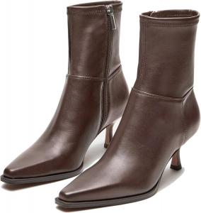 Atsroel Женские осенние коричневые замшевые ботинки с боковой молнией, на щиколотку, средней высоты голени, с заостренным носком, на небольшом каблуке, нарядные, короткие