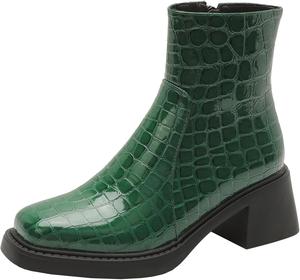 Женские ботильоны на низком каблуке с боковой молнией, простые однотонные BULVJ, Green