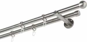 Карниз для штор GARESA "Formentor", 2 направляющие, фиксированный размер, комплект для штор, выдвижной, шар, имитация нержавеющей стали, с кольцами 220 см, Ø 20 мм, цвет edelstahlfarben