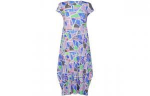 PLEATS PLEASE ISSEY MIYAKE Женское платье с коротким рукавом и круглым вырезом в синем цвете